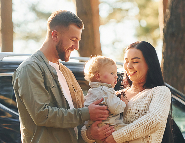 Family with car