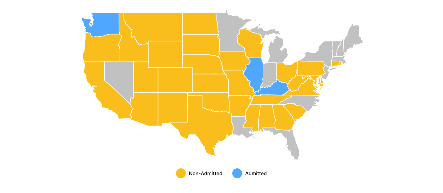 Map of states where Onward Insurance operates